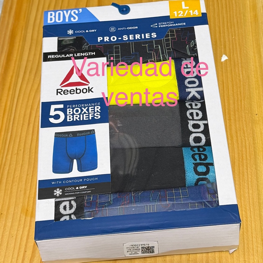 Reebok Boys Underwear Performance Boxer Briefs, Large, 5-Pack